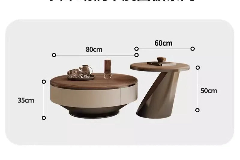 Nordic Walnut Wooden Coffee Table – Minimalist Design with Natural Drawer, White Finish, Living Room Furniture"