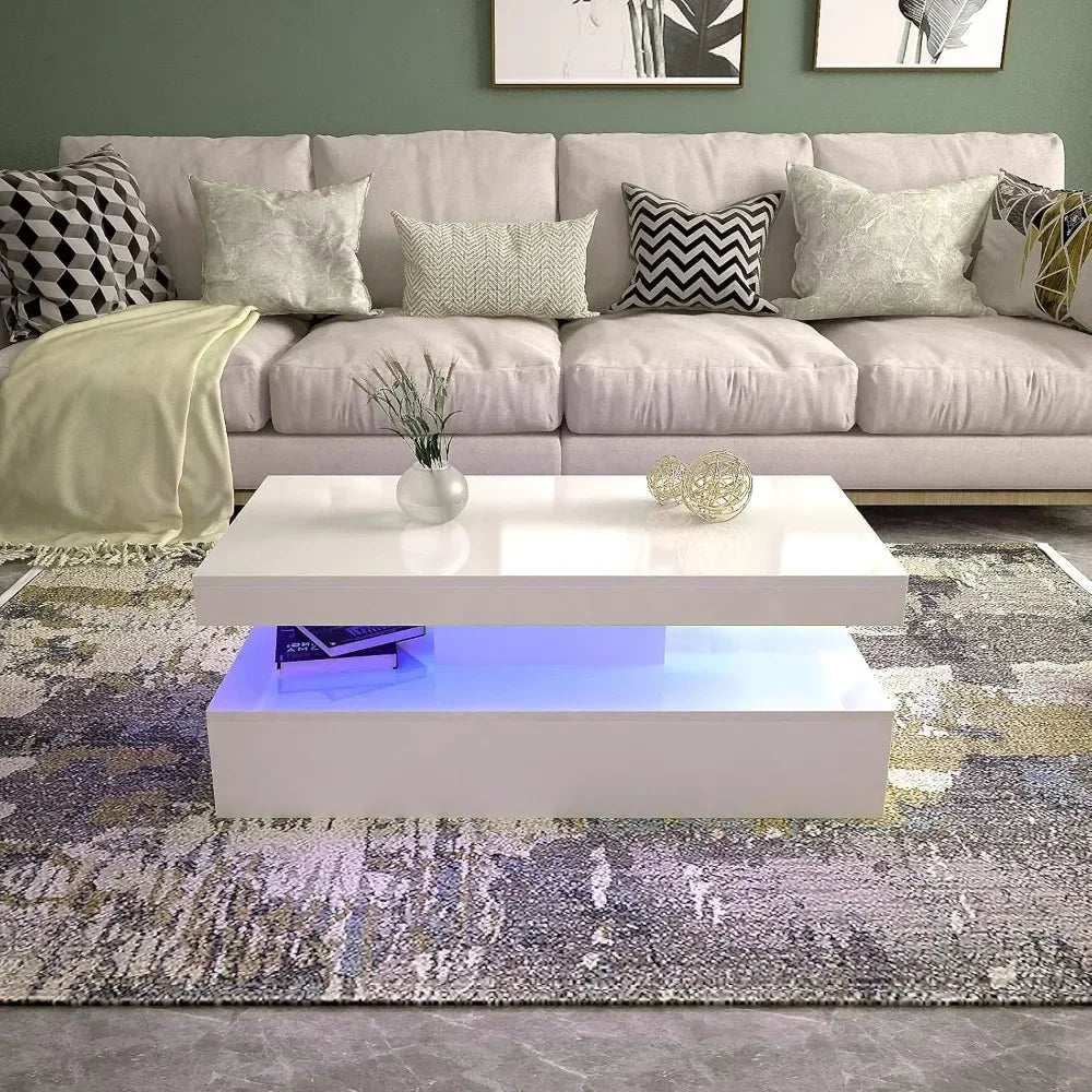 Modern White LED Coffee Table – 16-Color Light Rectangle Console | Living Room Tea Side End Centre Table