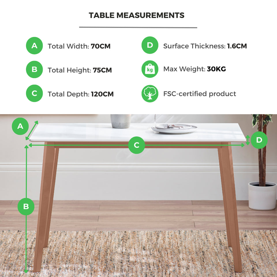 Sofia Rectangular White Wood 4 Seater Dining Table