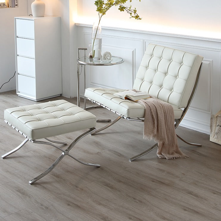 Barcelona Chair And Ottoman, White Leather