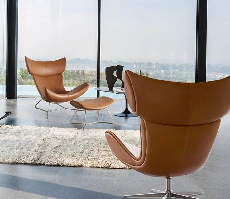 Imola Chair And Ottoman, Brown with Frame Base, Clearance