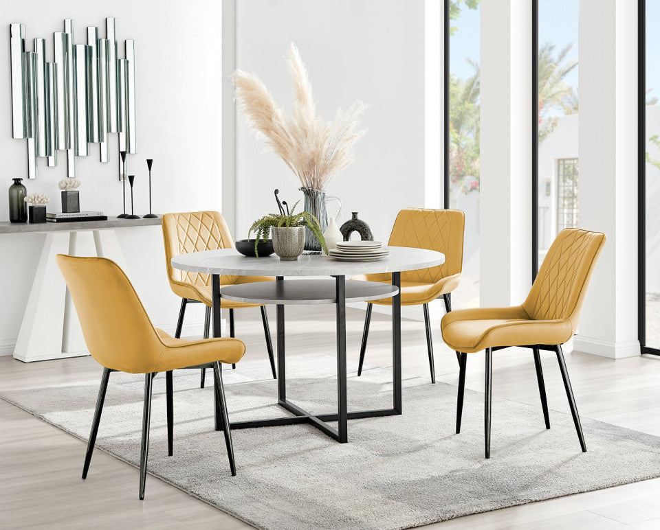 Adley Grey Concrete Effect Storage Dining Table & 4 Pesaro Black Leg Chairs