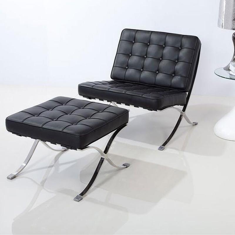 Barcelona Chair And Ottoman, White Leather