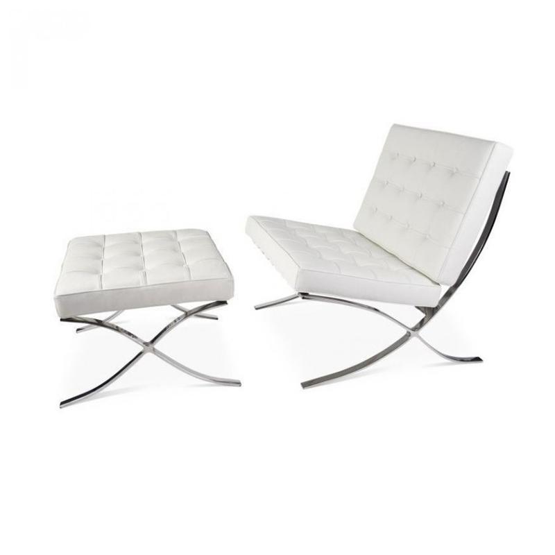 Barcelona Chair And Ottoman, White Leather