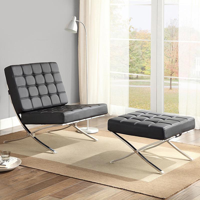 Barcelona Chair And Ottoman, White Leather