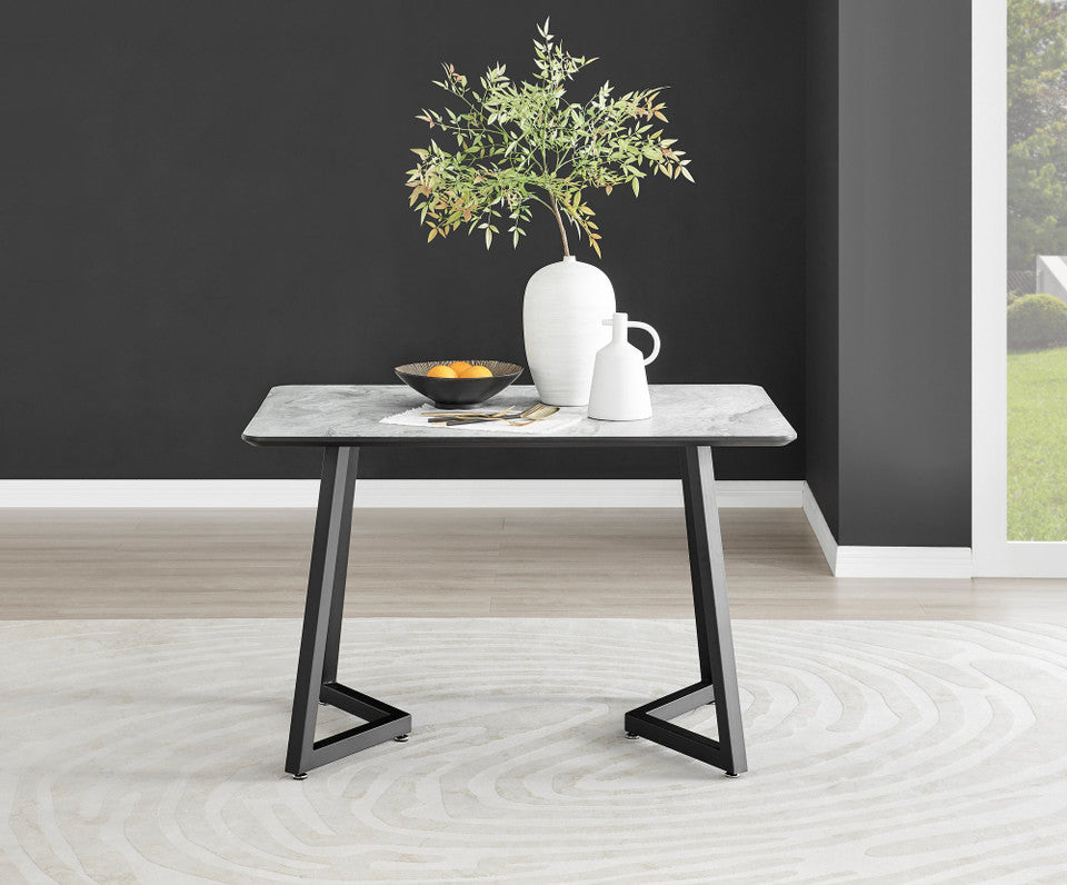 Carson White Marble Effect Dining Table & 4 Milan Black Leg Chairs