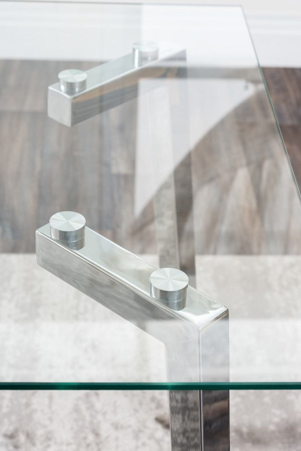 Cosmo Rectangular Glass and Silver Metal 4 Seater Dining Table