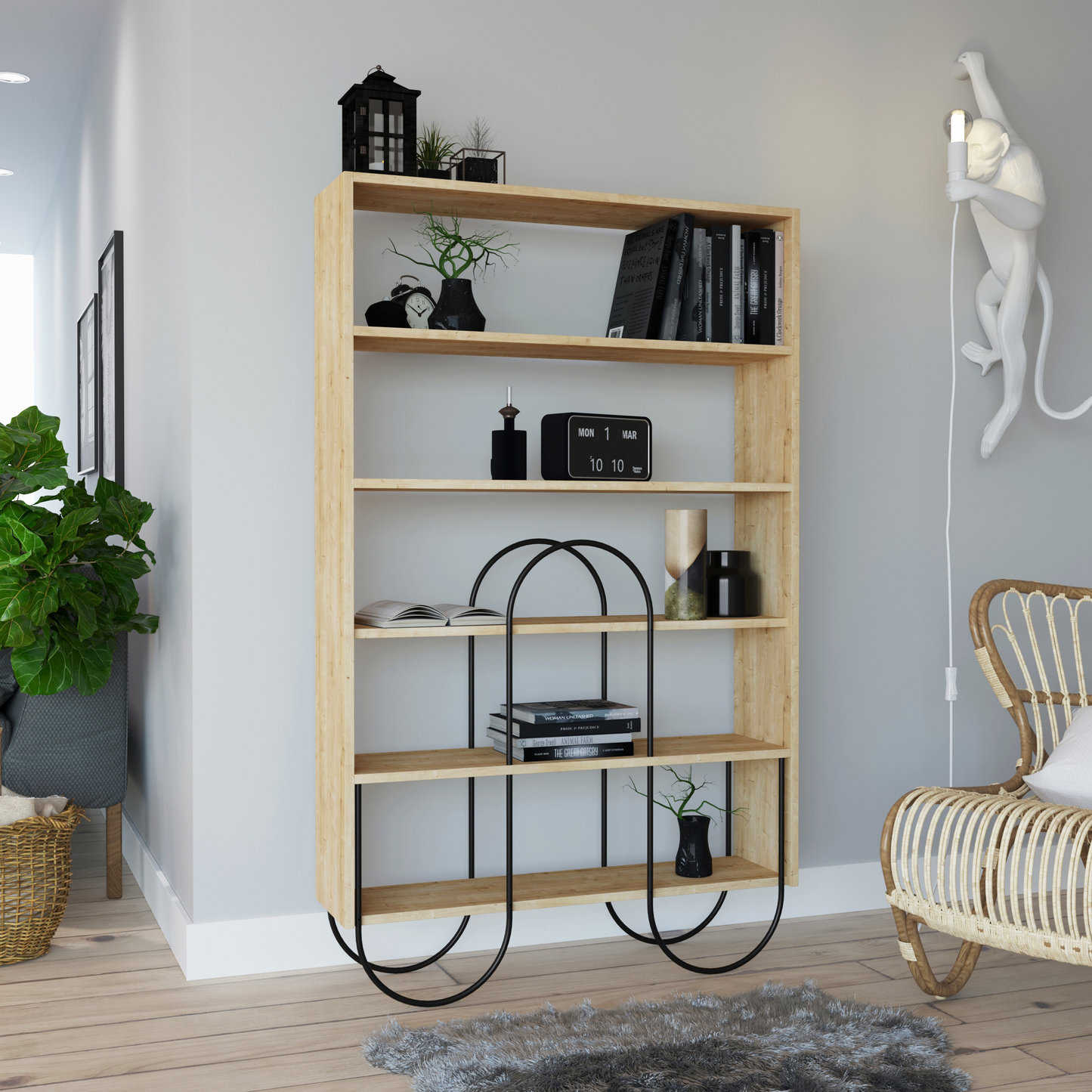 Norfolk Modern Bookcase Display Unit Natural Oak Effect – 159.1cm Tall