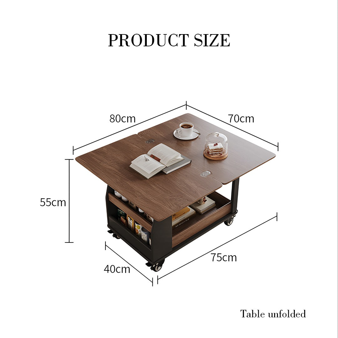 Ariana Lift Up Table, Foldable Coffee Table With Storage & Casters