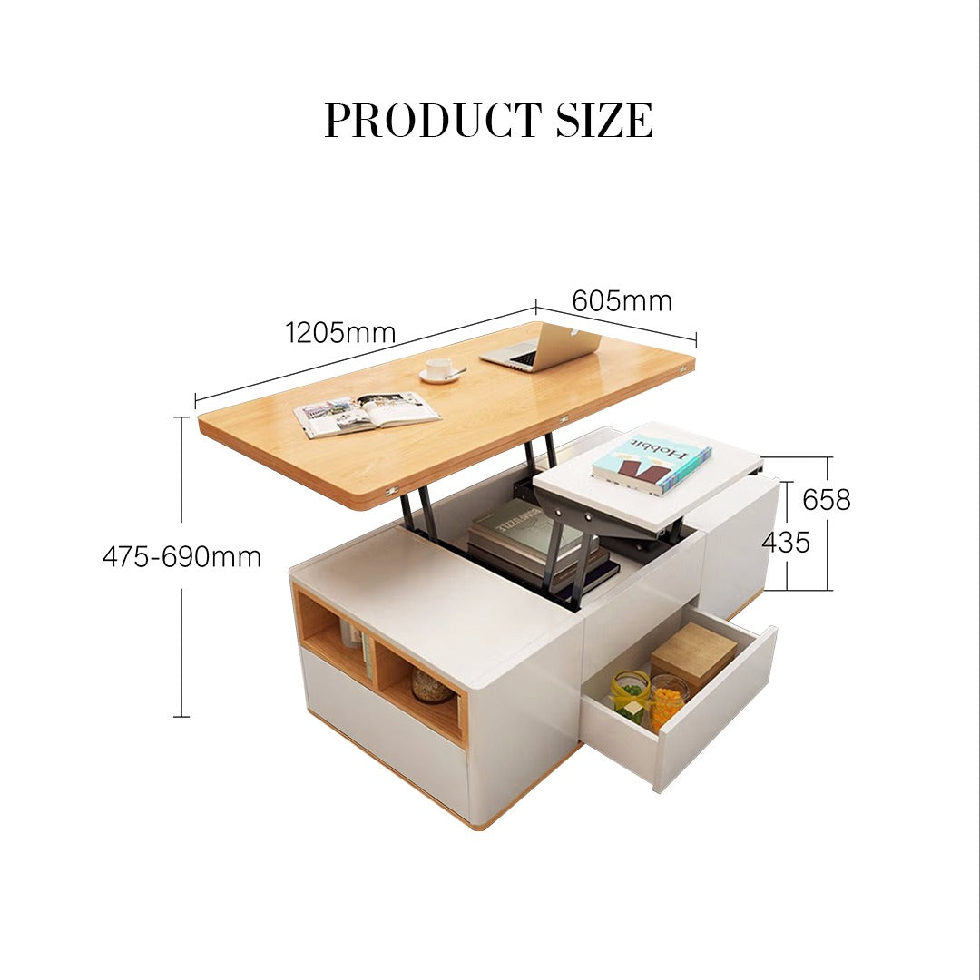 Ruby Lift Top Coffee Table, Multi-Functional Foldable Coffee Table, White & Oak