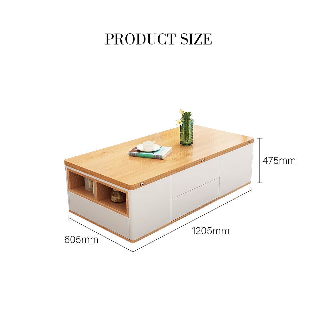Ruby Lift Top Coffee Table, Multi-Functional Foldable Coffee Table, White & Oak