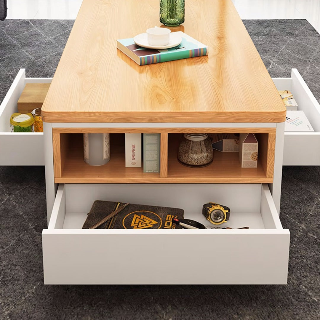 Ruby Lift Top Coffee Table, Multi-Functional Foldable Coffee Table, White & Oak