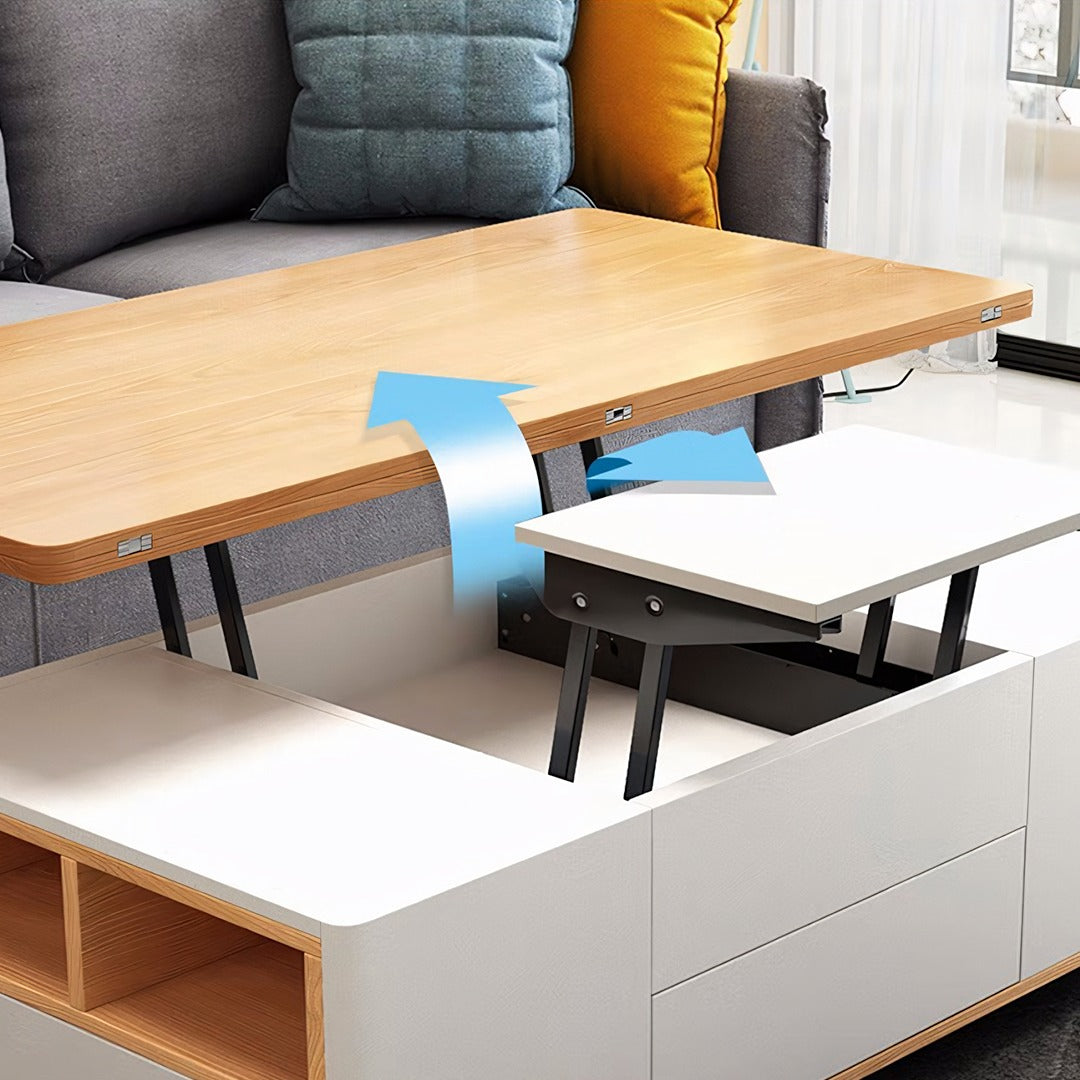 Ruby Lift Top Coffee Table, Multi-Functional Foldable Coffee Table, White & Oak