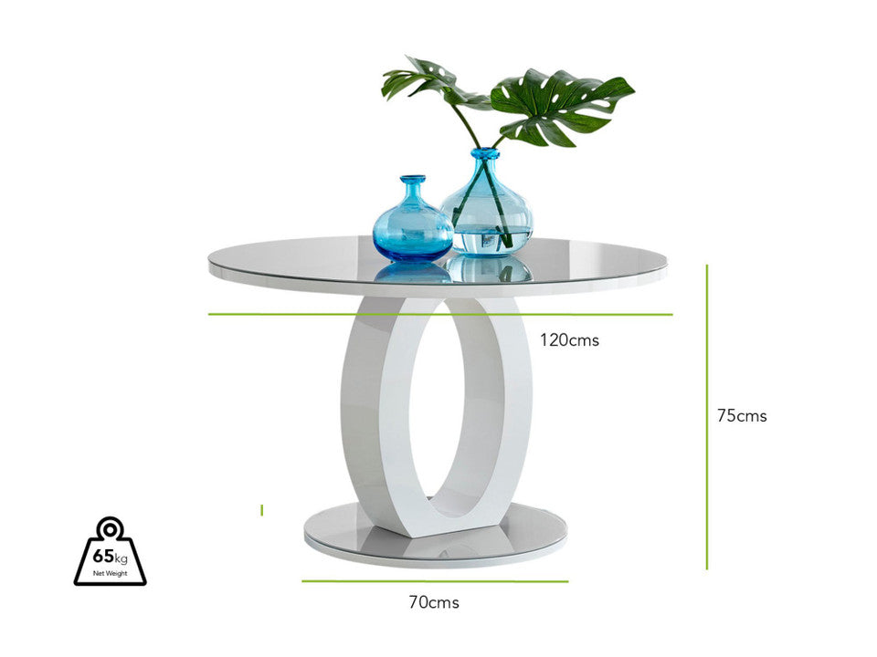 Giovani Round Grey and White High Gloss Glass 6 Seater Large Dining Table
