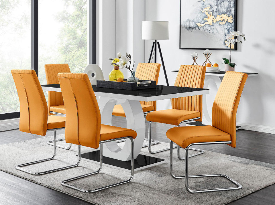 Giovani High Gloss And Glass Dining Table And 6 Lorenzo Chairs Set