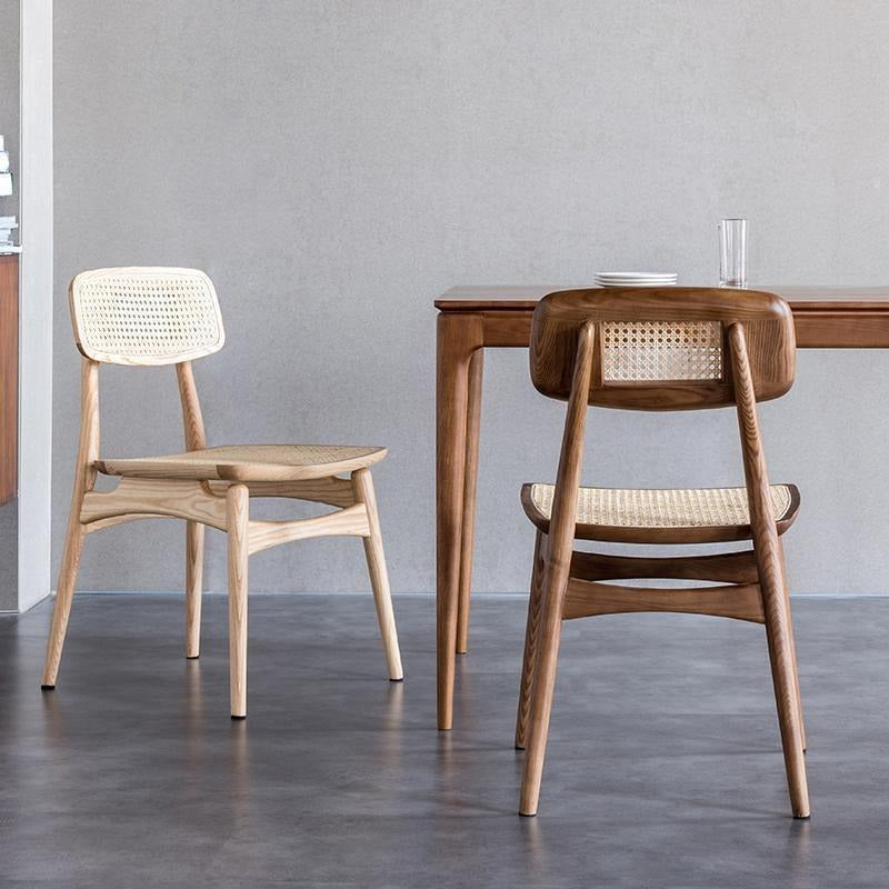 Hans Style Rattan Dining Chair, Light Oak & Walnut For Display