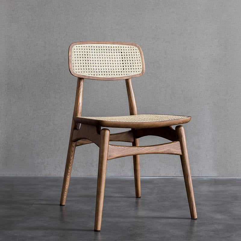 Hans Style Rattan Dining Chair, Light Oak & Walnut For Display