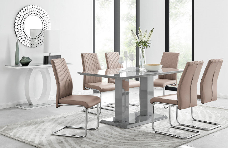 Imperia Grey Modern High Gloss Dining Table And 6 Lorenzo Dining Chairs Set