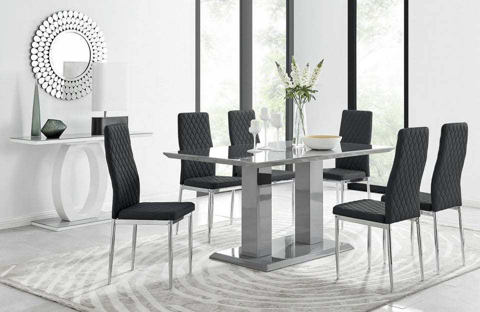 Imperia Grey Modern High Gloss Dining Table And 6 Milan Dining Chairs Set