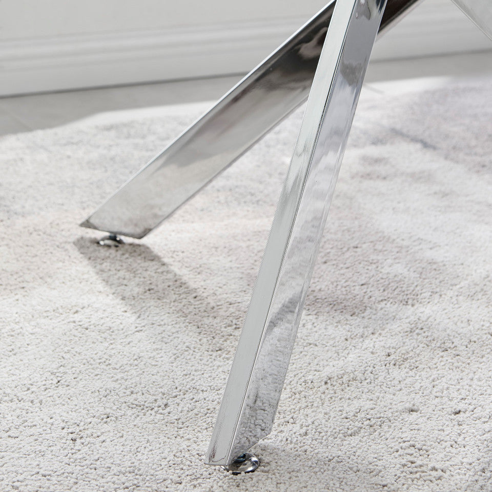 Leonardo Rectangular Glass and Silver Metal 4 Seater Dining Table