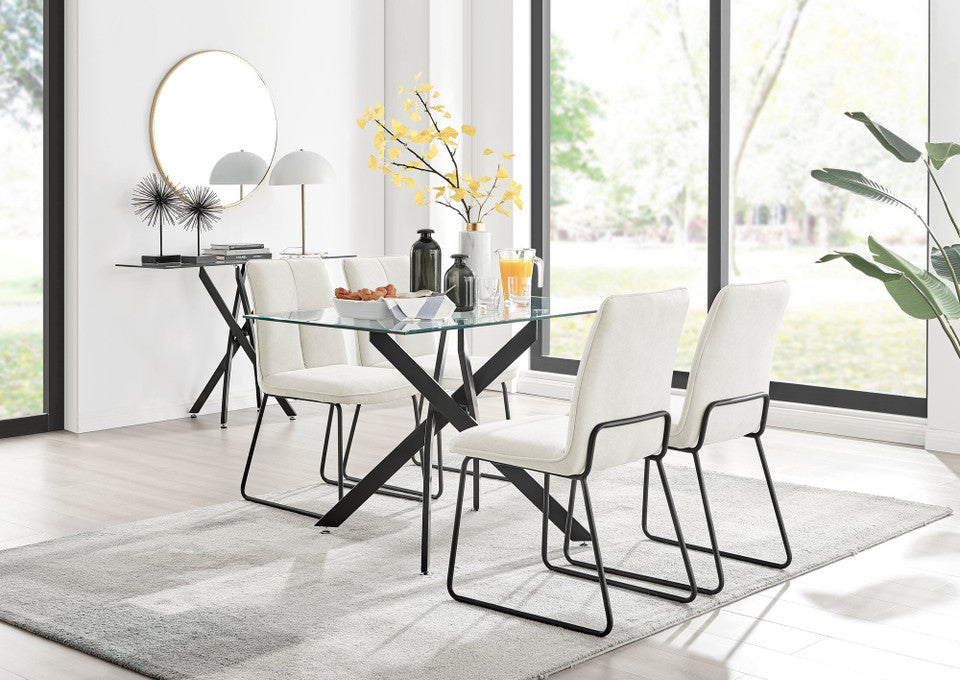 Leonardo Black Leg Glass Dining Table & 4 Halle Chairs