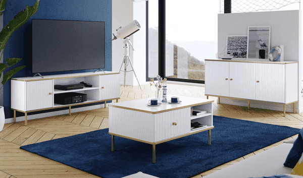 Maison White And Gold 4 Door Wide Sideboard