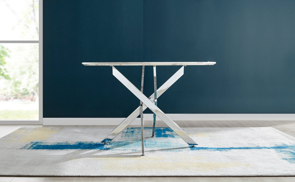 Novara Round White Marble Effect and Black Metal 4-6 Seater Dining Table