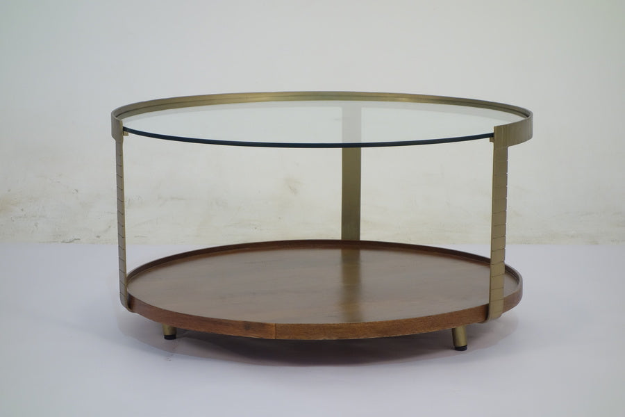 Rajpur Iron Round Glass Wood Trey Coffee Table
