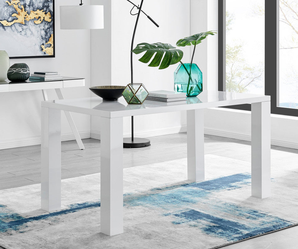 Pivero White High Gloss Dining Table and 6 Lorenzo Dining Chairs