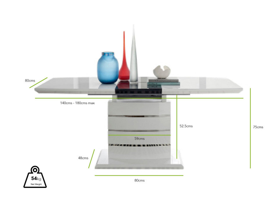 Renato Rectangular Grey and White High Gloss Large Extending 6-8 Seater Dining Table