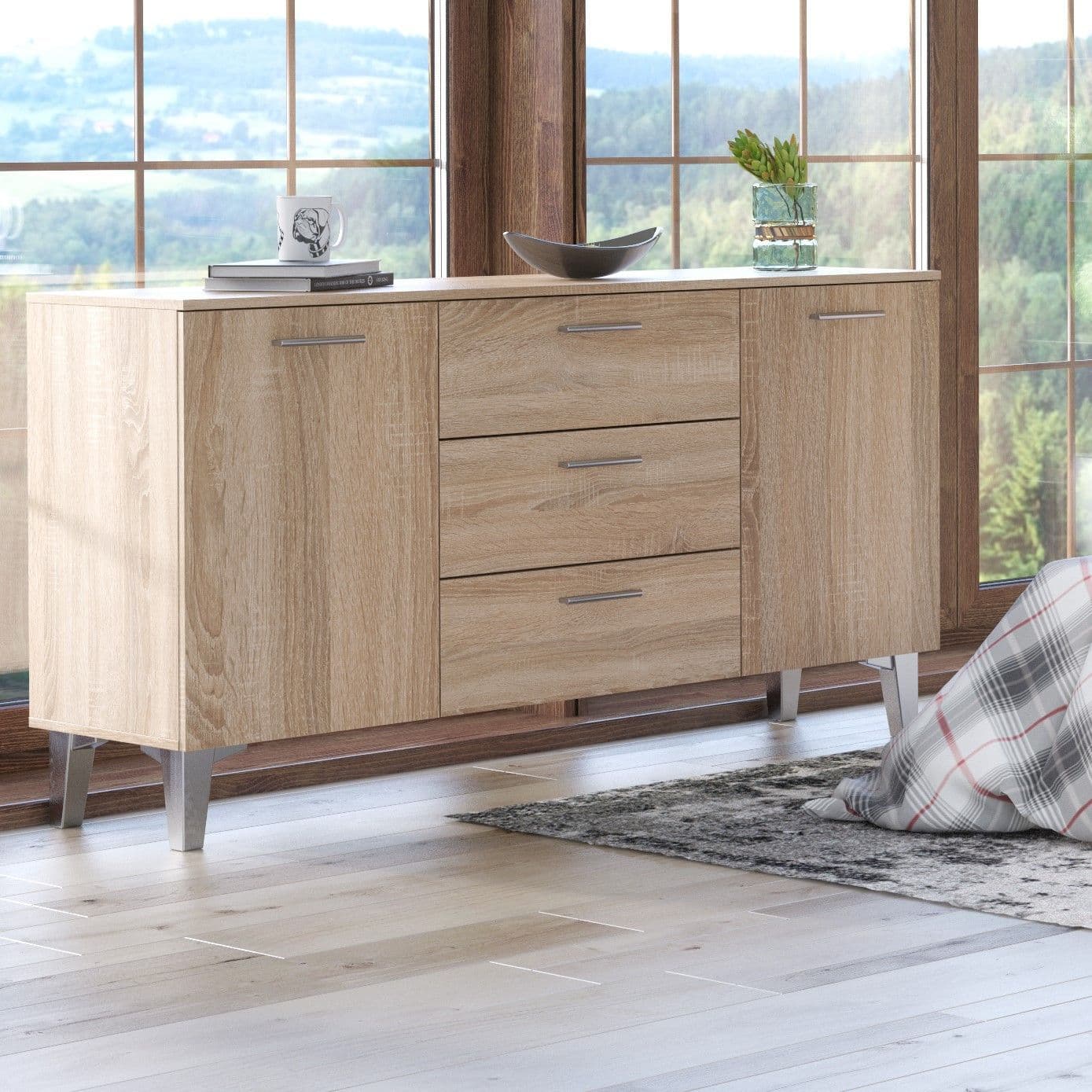 Santino Sonoma Oak Effect Large Wide 2 Door / 3 Drawer Sideboard