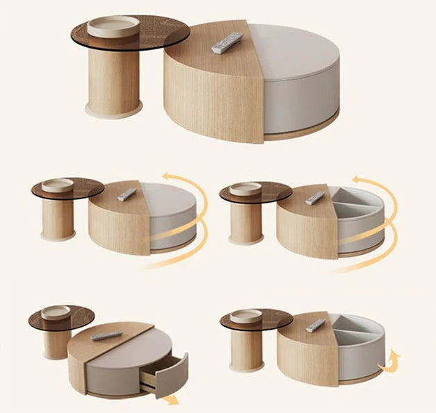 Ndre Nesting Revolving Coffee Table With Extendable TV Stand, Living Room Set