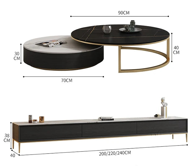 Bigbiglife Nesting Coffee Table With TV Stand, Sintered Stone