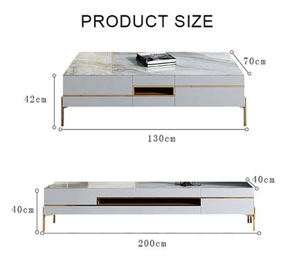 VIda Rectangle Coffee Table Set With TV Stand, Gold Leg
