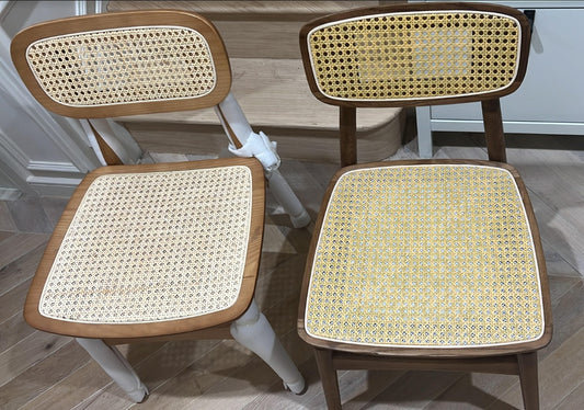 Hans Style Rattan Dining Chair, Light Oak & Walnut For Display