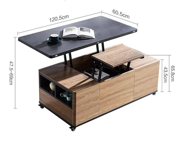 Ruby Lift Top Coffee Table, Multi-Functional Foldable Coffee Table, Walnut & Black