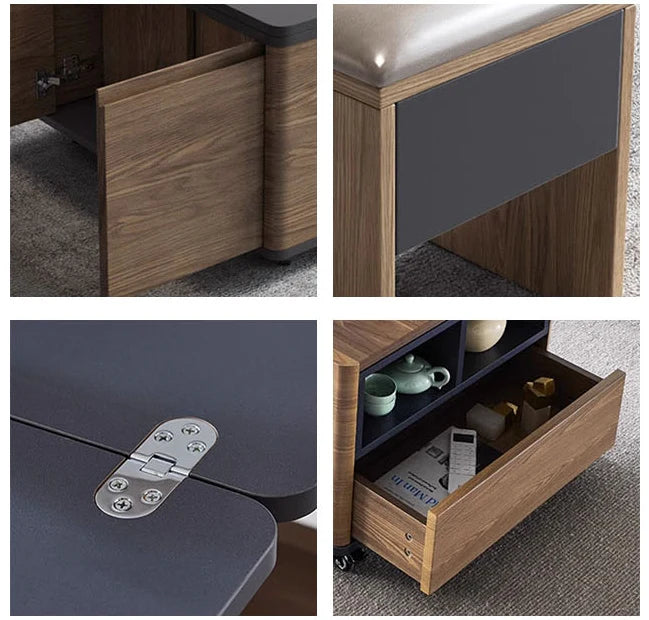 Ruby Lift Top Coffee Table, Multi-Functional Foldable Coffee Table, Walnut & Black