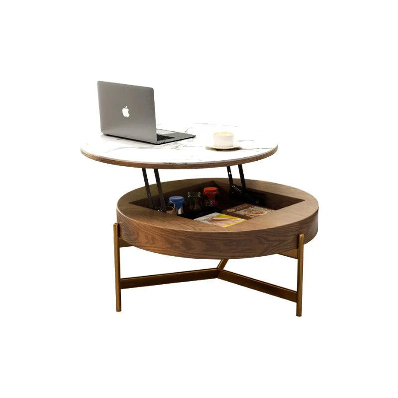 Josiah Round Lift-Top Coffee Table With 3 Small Benches, Linen