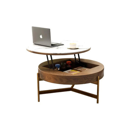 Josiah Round Lift-Top Coffee Table With 3 Small Benches, Linen