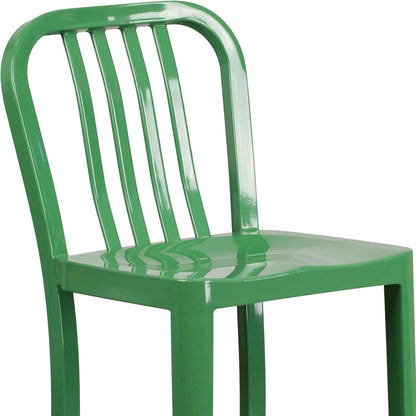 Gael Slat Back Commercial Bar Stool Green – Set of 2 | Industrial Style