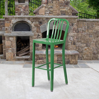 Gael Slat Back Commercial Bar Stool Green – Set of 2 | Industrial Style