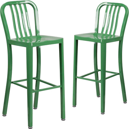 Gael Slat Back Commercial Bar Stool Green – Set of 2 | Industrial Style