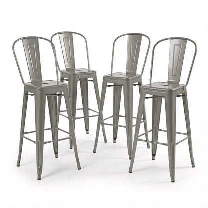 Bistro Pack of 4 30" Silver Bar Chairs – Stylish & Durable
