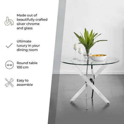 Novara 100Cm Silver & 4 Velvet Belgravia Chairs