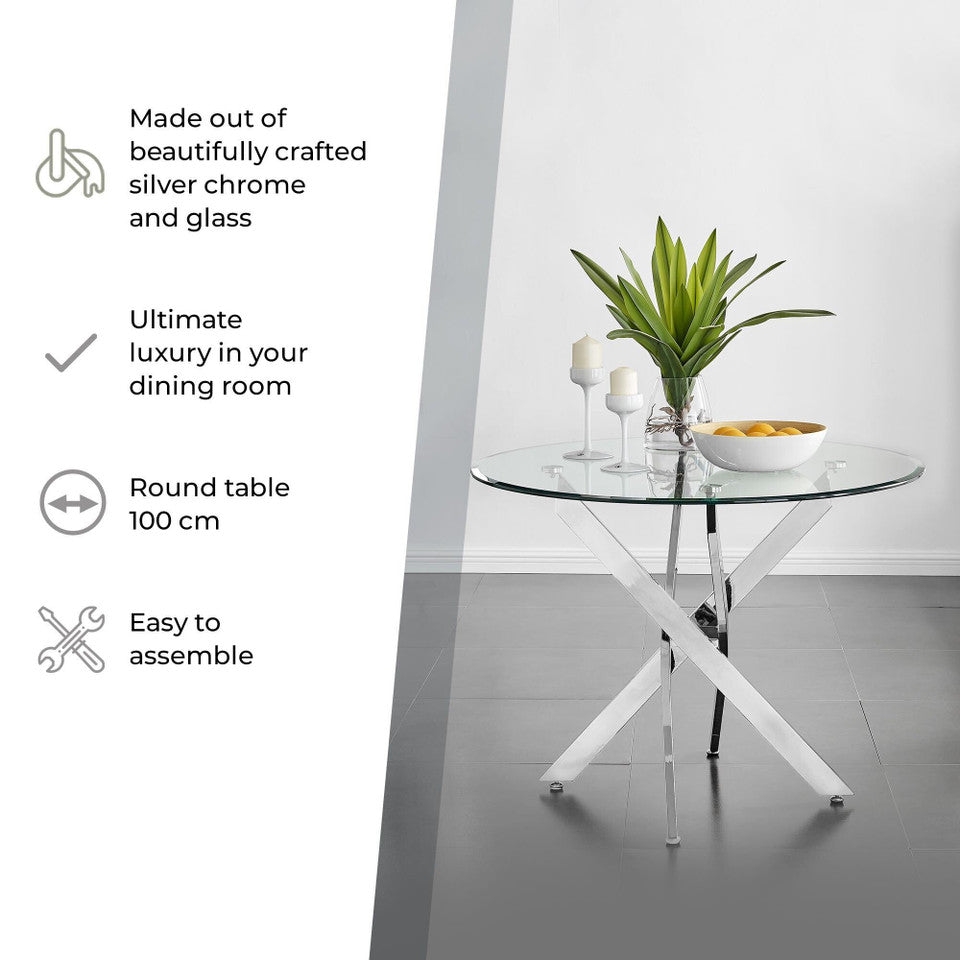 Novara Round Glass and Black Metal 4 Seater Dining Table