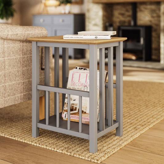 Taberno Dove Grey Magazine Rack & Turntable Stand – Oak