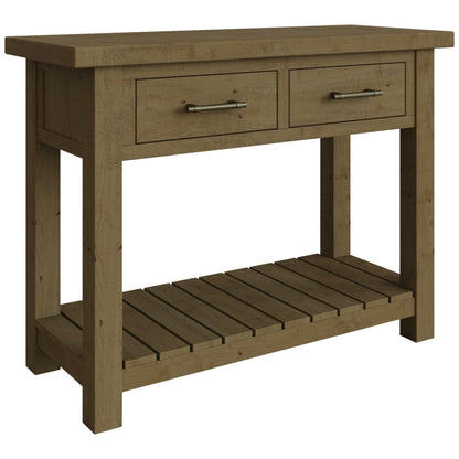 Saltash Reclaimed Pine Console Table with 2 Drawers & Shelf