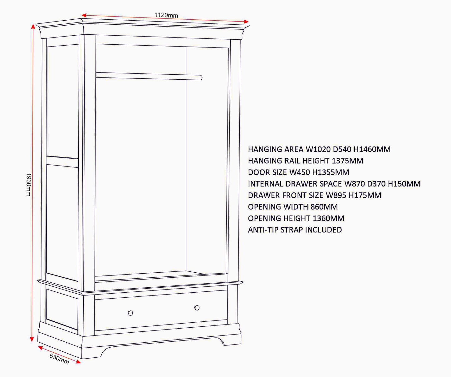Bordeaux 2 Door Ivory Wardrobe – Elegant Storage Solution