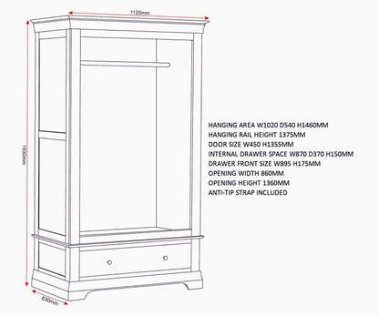 Bordeaux 2 Door Ivory Wardrobe – Elegant Storage Solution
