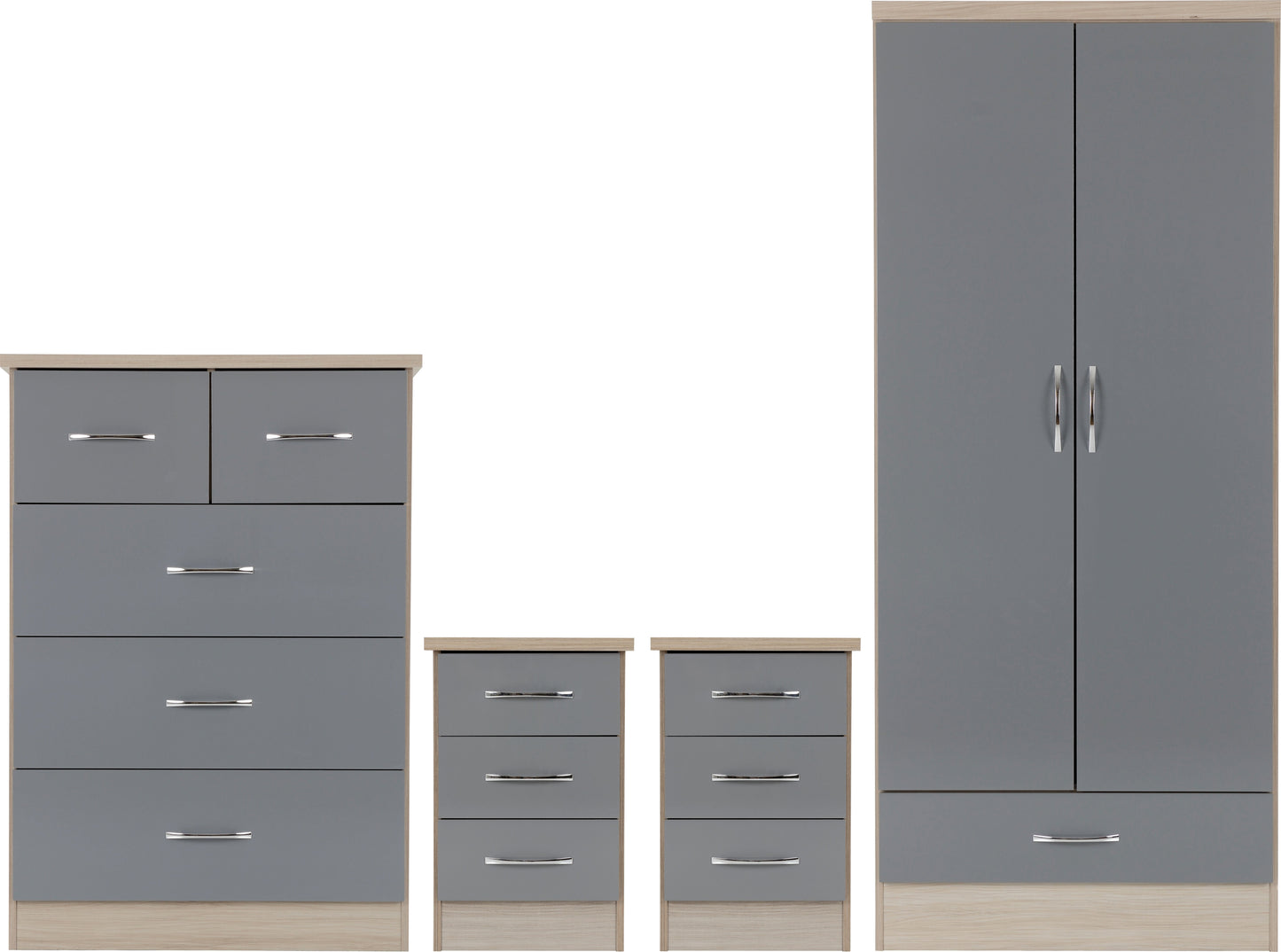 Nevada 2 Door 1 Drawer Wardrobe - Grey Gloss/Oak Effect